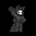 1:1 2024 alpha_channel anthro black_body black_fur canid canine canis changed_(video_game) digital_media_(artwork) dragontim fur goo_creature male mammal mask monochrome muscular muscular_anthro muscular_male official_art pixel_(artwork) pupils puro_(changed) skull_mask solo tail white_pupils wolf