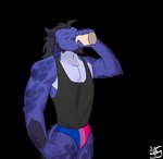 absurd_res alpha_channel anthro athletic athletic_anthro athletic_male beard biped bisexual_pride_colors black_clothing black_hair black_shirt black_tank_top black_topwear blue_body clothing container cup cup_in_hand dragon drinking eyes_closed facial_hair hair hi_res horn lgbt_pride male muscular muscular_anthro muscular_male mythological_creature mythological_scalie mythology potion pride_colors psych_hydra raised_arm scales scalie sharf shirt simple_background solo standing tail tank_top topwear transparent_background underwear