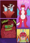 ambiguous_gender ambiguous_prey anthro anthro_pred belly bodily_fluids burping burping_up_clothing comic death digestion digital_media_(artwork) dragon extreme_size_difference female female_pred feral feral_prey gem guts hi_res holding_uvula inside_mouth inside_stomach internal intestines larger_female larger_pred lizzie_(swiftsketch) membrane_(anatomy) membranous_wings mythological_creature mythological_scalie mythology neck_bulge object_in_stomach oral_vore organs reverse_mouth_shot rumbling_stomach saliva scalie scarf sharp_teeth size_difference smaller_ambiguous smaller_prey stomach_acid swallowing swallowing_sound_effect swiftsketchpone tail teeth uvula vore wide_hips willing_prey wings