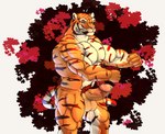 anthro balls big_balls big_muscles big_pecs big_penis black_body black_fur bodily_fluids chinese_new_year chinese_zodiac felid feline flexing flexing_bicep flexing_pec fur genital_fluids genitals hi_res holidays leaking_precum lotu_bleu male mammal muscular orange_body orange_fur pantherine pecs penis precum siberian_tiger simple_background solo thick_penis thick_thighs tiger vein veiny_penis white_body white_fur year_of_the_tiger