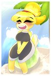 2020 2:3 3_toes 4_fingers animal_crossing anthro artist_name ball bangs beach_ball black_one-piece_swimsuit blonde_hair blue_sky blush border breasts brown_nose canid canine canis clothed clothed_anthro clothed_female clothing colored day digital_drawing_(artwork) digital_media_(artwork) domestic_dog english_description eyebrow_through_hair eyebrows eyelashes eyelashes_through_hair eyes_closed fangs feet female female_anthro fingers fluffy fluffy_tail fur hair hands_together happy inflatable isabelle_(animal_crossing) light lighting mammal multicolored_body multicolored_fur multicolored_hair nintendo one-piece_swimsuit open_mouth open_smile orange_hair outside palm_tree paws plant ponytail rakkyoarts shaded shih_tzu sitting sitting_on_beach_ball sky smile solo straight_arms swimwear tail teeth toes toy_dog translucent translucent_hair tree two_tone_body two_tone_fur two_tone_hair two_tone_tail water wave white_border yellow_body yellow_fur yellow_tail