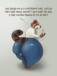 3:4 absurd_res anthro belly big_butt bottomwear brown_body brown_fur bulge bulge_from_behind butt chubby_cheeks clothed clothing electronics english_text form_fitting fur guardians_of_the_galaxy headphones hi_res huge_butt livestream male mammal marvel pants phone procyonid raccoon rear_view rocket_raccoon slightly_chubby slightly_chubby_male solo sweater tail text thick_tail thick_thighs thirstydraws topwear turtleneck wide_hips