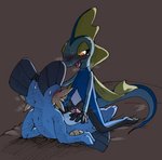 amphibian anthro blue_body blush bodily_fluids cape clothing cowgirl_position cum cum_in_pussy cum_inside duo featureless_chest feet female female_on_top fingers from_front_position generation_3_pokemon generation_8_pokemon genital_fluids genitals half-closed_eyes inteleon le_(artist) male male/female male_on_bottom narrowed_eyes nintendo on_bottom on_top penetration penis pokemon pokemon_(species) pussy reptile scalie sex spikes swampert sweat tears toes tongue vaginal vaginal_penetration yellow_body yellow_eyes