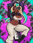 absurd_res alternative_fashion belly big_breasts breasts cephalopod chuchujello cleavage clothed clothing crop_top electronics female gyaru headphones hi_res humanoid j-fashion keyboard_instrument keytar marina_(splatoon) marine mollusk musical_instrument navel navel_piercing nintendo octarian octoling one_eye_closed onee_gyaru piercing pseudo_hair shirt smile solo splatoon streetwear tentacle_hair tentacles topwear y2k_(fashion) y2k_(graphic_design)