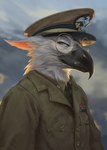 Rating: s
ID: 4732279
Date: 2024-04-20 15:00:54 -0400
Status: active
Score: 49
accipitrid accipitriform anthro army avian award beak bird blue_eyes clothed clothing conditional_dnp eagle eyewear fully_clothed general_(rank) glasses half-length_portrait hat headgear headwear latex_(artist) male male_anthro military military_hat military_jacket military_uniform portrait round_glasses sky solo suit uniform wearing_glasses post #4732279