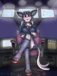 3:4 anthro anthrofied big_breasts breasts chair clothed clothing crossed_arms crossed_legs eeveelution espeon espeon_day eyewear footwear front_view furniture generation_2_pokemon glasses hi_res high_heels legwear lipstick looking_at_viewer low-angle_view makeup nintendo on_chair pokemon pokemon_(species) pokemorph shoes sin_cyan06 sitting sitting_on_chair stockings suit