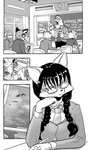 anthro avian bird book bovid canid canine caprine clothed clothing comic daigaijin english_text equid equine eyewear female fox fur furryfight_chronicles glasses group hair hi_res horse kalita_(furryfight_chronicles) male mammal monochrome necktie procyonid raccoon sheep text tied_hair