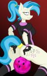 2015 anthro anthrofied blue_eyes blue_hair bottomless bowling_ball butt clothed clothing cutie_mark equid equine female fingerless_gloves footwear friendship_is_magic gloves hair handwear hasbro hi_res horn jrvanesbroek legwear mammal my_little_pony mythological_creature mythological_equine mythology pinny_lane_(mlp) ponytail portrait socks solo tail tail_wraps three-quarter_portrait unicorn wraps