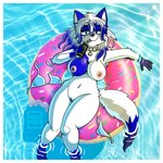 1:1 2024 anthro areola atomicbraven big_breasts bikini bikini_bottom bikini_removed bikini_top bird's-eye_view blue_hair breasts canid canine canis clothing collar collar_only danna_nsfw270 digital_drawing_(artwork) digital_media_(artwork) dipstick_tail discarded_clothing donut_pool_toy drinking female flirting fur genitals gloves_(marking) hair hi_res high-angle_view leg_markings light looking_at_viewer looking_up mammal markings monster_energy multicolored_body multicolored_fur nude partially_submerged pool pool_float pussy relaxing shaded signature sipping smile socks_(marking) solo sunlight swimming_pool swimwear tail tail_markings thick_thighs two-piece_swimsuit two_tone_body two_tone_fur water white_body white_fur wide_hips wolf