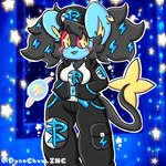 accessory anthro black_hair blue_body bottomwear breasts clothed clothing female generation_4_pokemon grunt_(pokemon) hair hat headgear headwear jacket juno_(lewdchuu) lewdchuu_(artist) luxray nintendo pants plasma_grunt pokemon pokemon_(species) shirt solo tail team_plasma topwear yellow_eyes