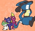 ambiguous_gender anthro bodily_fluids clenched_teeth gem_eyes generation_2_pokemon generation_3_pokemon generation_4_pokemon group hand_on_butt kick lucario lugidog nintendo pokemon pokemon_(species) ralts sableye semi-anthro sneasel tail teardrop tears teeth unavailable_at_source