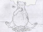 2023 after_vore bear belly big_belly bodily_fluids claws cough death eyes_closed fatal_vore feral feral_pred finger_claws fully_inside greyscale hairball hi_res male male_pred mammal monochrome obese overweight overweight_male quadruped saliva sitting solo strega toe_claws traditional_media_(artwork) vore