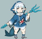 2024 animal_humanoid blue_eyes clothed clothing cygames female fish fish_humanoid footwear gawr_gura granblue_fantasy harvin hatsumiilkshake holding_object holding_weapon hololive hololive_en humanoid humanoid_pointy_ears marine marine_humanoid shark_humanoid shark_tail shoes smile solo standing vtuber weapon