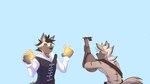 16:9 anthro bard calder_(temptations_ballad) clothed clothing cole_(temptations_ballad) digital_media_(artwork) fur hair hi_res hyena magic magic_user male mammal musical_instrument shirokoi simple_background solo spotted_hyena striped_hyena temptations_ballad_(visual_novel) widescreen