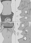 absurd_res ambiguous_gender anthro biped clothing female female_symbol flat_chested forced gaijin_4koma gender_confusion gender_symbol genitals group heart_eyes heart_symbol hi_res humor kobold lya_(jarnqk) male_symbol mammal monochrome mouse murid murine navel pussy question_mark rodent scalie schmutzo symbol undressing upside_down wolf-breaker