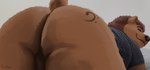 absurd_res anthro bass_clef bear benny_(bennyafterdark) big_butt bottomless butt butt_tattoo clothed clothing draw_over eyes_closed genitals hi_res karikore looking_at_viewer male male/male mammal musical_clef musical_symbol presenting presenting_hindquarters smile solo symbol tattoo thick_thighs