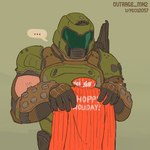 1:1 armor clothed clothing doom_(series) doom_slayer headgear helmet hi_res holding_clothing holding_object human human_only id_software male mammal microsoft not_furry outrage_mk2 simple_background solo vambrace