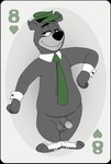 anthro balls bear bottomless card card_template clothed clothing collar cuff_links cuffs_(clothing) eight_of_hearts erection genitals half-closed_eyes hanna-barbera hat headgear headwear heart_symbol hearts_(suit) hi_res humanoid_genitalia humanoid_penis looking_at_viewer male mammal narrowed_eyes necktie neenya penis playing_card playing_card_template pork_pie_hat simple_background smile solo spats standing yogi_bear yogi_bear_(character)