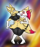 2021 after_transformation anthro blonde_hair blush boots braixen breasts clothing conjoined cute_fangs fangs female footwear fur generation_1_pokemon generation_6_pokemon hair hi_res high_heeled_boots high_heels kadabra moldyloam multi_body nintendo open_mouth pigeon_toed pokemon pokemon_(species) red_eyes shoes solo standing surprise tail teeth white_clothing white_footwear white_high_heels yellow_body yellow_fur