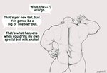 anthro back_muscles bovid bovine butt cattle english_text fleshy_tail growth hi_res horn horn_growth human male mammal muscular muscular_male nude papyreit rear_view solo tail tail_growth text transformation