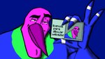 anthro avian bird blue_background blue_body blue_hands columbid disney gg-0_0-jurejo123 humanoid kronk license looking_at_viewer male meme pigeon pink_head simple_background smile smiling_at_viewer solo spanish_description spanish_text text the_emperor's_new_groove