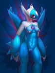 2014 abs anthro anthrofied areola biped breasts crossgender elpatrixf female generation_3_pokemon genitals latios legendary_pokemon looking_up navel nintendo nipples nude open_mouth pokemon pokemon_(species) pokemorph pussy red_eyes solo standing wings