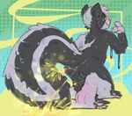 2023 absurd_res backsack balls butt crownedvictory floof_(koutatsu) genitals goo_body goo_drip goo_pool hi_res male mammal mephitid presenting presenting_hindquarters skunk skunk_spray smelly smile tagme