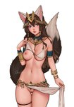 breasts clothing clothing_aside dipstick_tail ear_piercing ear_ring female gold_(metal) gold_jewelry hi_res humanoid jewelry kiara_(fasstaff) markings one_breast_out piercing quilm ring_piercing solo tail tail_markings