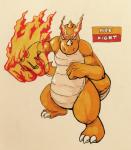 2017 3_toes 4_fingers ambiguous_gender anthro attack biceps biped claws countershade_tail countershade_torso countershading dragon dragonite english_text eyebrows fakemon featureless_crotch feet fighting_pose fingers fire firefightdex fist foreshortening front_view frown full-length_portrait generation_1_pokemon hatching_(art) hi_res horn humanoid_hands long_tail looking_at_viewer marco_fanjul marker_(artwork) mixed_media multicolored_body multicolored_scales mythological_creature mythological_scalie mythology nintendo nude orange_body orange_horn orange_scales orange_tail overweight overweight_ambiguous overweight_anthro pen_(artwork) pokemon pokemon_(species) portrait pose scales scalie shaded shadow simple_background snout solo spread_legs spreading standing tail tan_body tan_scales tan_tail text toe_claws toes toony traditional_media_(artwork) two_tone_body two_tone_scales two_tone_tail ventral_scales white_background white_claws white_eyes white_horn wide_stance