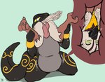 anthro avian beak bird duo gem_(gembirb) hypnosis internal kobada_(artist) male male/male mind_control peltis reptile same_size_vore scalie simple_background snake sunbeam_snake tongue vore western_meadowlark