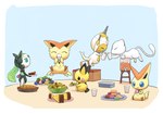 2024 basket blue_sclera bowl cheers container cup drinking eyes_closed food food_bowl generation_1_pokemon generation_2_pokemon generation_5_pokemon generation_7_pokemon hi_res legendary_pokemon meatball meloetta mew_(pokemon) nintendo outline pasta pastry pet_bowl pichu picnic picnic_basket pie poipole pokemon pokemon_(species) selphy6 spaghetti spaghetti_and_meatballs ultra_beast victini