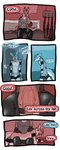 2016 anthro biped butt canid cobalt_(tatsuchan18) collar comic cuff_(restraint) detailed_background dialogue duo english_text fenrir_(tatsuchan18) fur hair hi_res male mammal restraints sitting speech_bubble tatsuchan18 text wrist_cuffs