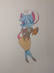 2023 3:4 anthro biped blue_body blue_eyes blue_fur blue_hair bottomwear buckteeth clothed clothed_anthro clothed_female clothing colored female female_anthro freckles fur hair hi_res mammal mia_mouse mouse murid murine nonii_(artist) pen_(artwork) rodent solo tail teeth topwear traditional_media_(artwork) whiskers