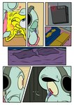 anthro cephalopod coleoid comic detailed_background electronics ellipsis furniture group headphones hi_res kissing male male/male marine mollusk nickelodeon octopodiform octopus on_model pancaketiffy sea_sponge sofa spongebob_squarepants spongebob_squarepants_(character) squidward_tentacles squilliam_fancyson toony trio