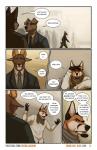 2018 angry anthro bovid canid canine canis caprine clothed clothing comic dialogue domestic_dog douglas_kim english_text facial_hair fox frustrated gabriel_(kimmykun) gavin_(kimmykun) green_eyes group hi_res horn male mammal necktie orange_eyes profanity religion scarf speech_bubble suit text url