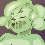 1:1 chibi eyes_closed female goo-connected_lips goo_creature green_slime hair hi_res humanoid jelly_(jellykinz) jellykinz not_furry open_mouth short_hair small_eyebrows solo translucent translucent_hair wide_smile