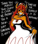 animal_humanoid big_breasts black_background bowser bowsette_meme bracelet breasts clothing collar crossgender crown dialogue dress female hair headgear hi_res horn humanoid jewelry koopa_humanoid mario_bros meme nintendo red_hair rivux scalie scalie_humanoid sharp_teeth simple_background solo spiked_bracelet spiked_collar spikes super_crown teeth white_clothing white_dress