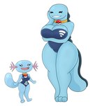 antennae_(anatomy) anthro big_breasts blue_body breasts clothing collar digital_drawing_(artwork) digital_media_(artwork) duo evolutionary_family eyes_closed female generation_2_pokemon happy hi_res huge_breasts nintendo one-piece_swimsuit pokeball pokemon pokemon_(species) pokemorph quagsire shaded simple_background smile swimwear tail urusee584 white_background white_eyes wooper