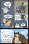 2:3 anthro armor avian breastplate canid canine canis comic dialogue diego_(thatgryphonguy) english_text feral group gryphon headgear helmet hi_res jagg_(thatgryphonguy) male mammal mythological_avian mythological_creature mythology package ramz_(thatgryphonguy) scared sky text thatgryphonguy trio wolf