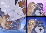 anthro avian bathing bathtub bird blue_body colored comic denied duo eared_owl eyelashes feathered_wings feathers female flammeusia great_grey_owl heart_(marking) hi_res inviting kinky_owls looking_at_another looking_at_partner looking_away male male/female markings muscular nebulowl owl rozalid rubbing shadowed_eyes short-eared_owl soap strix_(genus) tan_body true_owl water wet wet_body wings yellow_eyes