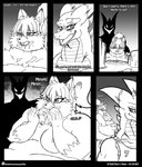 2017 alternating_focus anthro belly big_belly big_breasts breasts cake canid canine chair clothing comic dessert dragon duo eating english_text female five_frame_image food fox fruit furniture gelatin hi_res horizontal_staggering horn if_hell_had_a_taste male mammal monochrome muscular muscular_anthro muscular_male mythological_creature mythological_scalie mythology navel nude obese obese_anthro obese_female open_mouth overweight overweight_anthro overweight_female pizza plant plate scales scalie scar shirt sitting skylar_fidchell staggering_(layout) strawberry stuffing table text tiffany_brewwer topwear viroveteruscy weight_gain