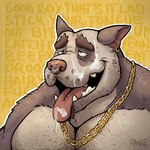 2024 after_orgasm anthro back_hair barazoku bodily_fluids body_hair brown_hair canid canine canis chain chain_necklace chest_hair cum cum_on_face cum_on_tongue deltoids domestic_dog ear_piercing eye_roll facial_hair genital_fluids goatee gold_(metal) gold_chain gold_jewelry gold_necklace hair hairy hi_res jewelry male mammal muscular necklace open_mouth pecs pibbnchips piercing rooinks shoulder_hair solo stubble submissive submissive_male text tongue tongue_out