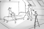 2023 3:2 against_sofa all_fours anthro bent_over big_penis black-kitten bottomwear bovid caprine clothed clothing collarbone comic controller deer digital_drawing_(artwork) digital_media_(artwork) duo female flaccid front_view fully_clothed fur furniture genitals glans half-erect hi_res holding_controller holding_object holding_remote_control hooves horn indoor_nudity inside jill_(chris13131415) leg_warmers legwear line_art looking_back male mammal miniskirt monochrome nude penis railing rear_view remote_control scut_tail sheep shirt short_tail skirt smile snout sofa tail taking_picture tank_top thigh_highs topwear unguligrade window