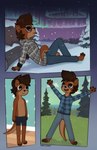 anthro aurora_(phenomenon) barefoot cartoon_network clothing comic evergreen_tree feet flannel flannel_shirt happy hi_res keith_(marsminer) male mammal marsminer multiple_scenes mustelid otter outside pine_tree plant smile snow solo standing summer_camp_island tongue tongue_out tree underwear wide_eyed winter