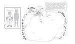 ambiguous_gender ambiguous_prey anthro belly belly_on_ground big_belly darkcresentskymin digestion digestion_noises english_text hi_res lore male mammal mass_vore monochrome multiple_prey organs procyonid raccoon solo stomach text vore