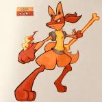 2018 3_fingers 3_toes alternate_color ambiguous_gender anthro athletic athletic_ambiguous athletic_anthro big_hands biped bone canid canine chest_tuft english_text eye_markings facial_markings fakemon featureless_crotch feet fighting_pose fingers fire firefightdex fist foreshortening front_view frown full-length_portrait fur generation_4_pokemon gloves_(marking) grey_body head_markings hi_res holding_object improvised_weapon looking_away lucario mammal marco_fanjul marker_(artwork) markings mask_(marking) mixed_media multicolored_body multicolored_fur neck_tuft nintendo nude orange_body orange_fur orange_markings orange_tail orange_theme pen_(artwork) pokemon pokemon_(species) portrait pose pseudo_clothing shadow simple_background snout solo spread_arms spread_legs spreading standing tail tendrils text toes toony traditional_media_(artwork) tuft two_tone_body two_tone_fur warm_colors white_background wide_stance yellow_body yellow_fur