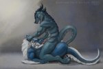 3:2 amazon_position anal anal_penetration anthro anthro_on_anthro anthro_penetrated anthro_penetrating anthro_penetrating_anthro azskel balls blue_body blue_fur bodily_fluids butt dragon duo fur genitals hand_on_ear hand_on_head hi_res horn lying lying_on_ground male male/male male_penetrated male_penetrating male_penetrating_anthro male_penetrating_male mane markings multicolored_body multicolored_fur mythological_creature mythological_scalie mythology on_back on_ground oral oral_penetration penetration penile penile_penetration penis raised_tail reku_illustration scale_markings scales scalie sex simple_background sitting_on_another tail tail_fetish tail_fucking tail_fur tail_play tail_sex two_tone_body two_tone_fur white_body white_fur