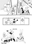 absurd_res amused anthro atlantica0208 black_and_white blush canid canine clothing comic dialogue disney duo english_text female fox hard_translated hi_res judy_hopps lagomorph leporid looking_at_another male male/female mammal monochrome necktie nick_wilde police police_uniform rabbit red_fox text translated true_fox uniform zootopia