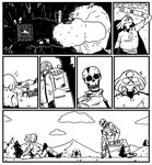 afuckingcamel-zenge-art_(artist) anthro black_and_white bone cave chucklefish comic death hi_res hylotl kenta_(afuckingcamel) male monochrome plant skeleton starbound tree