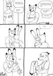 2023 4_fingers anthro bernielover bernielover's_college_au blush breasts canid canine claws cleavage clothed clothing comic crossed_arms dialogue disney duo english_text eyes_closed female finger_claws fingers fox fur grin hi_res hug humanoid_hands judy_hopps lagomorph leporid male male/female mammal monochrome nervous_smile nick_wilde oversized_clothing oversized_shirt oversized_topwear rabbit red_fox shirt smile speech_bubble t-shirt tail tail_motion tailwag teeth text topwear true_fox zootopia